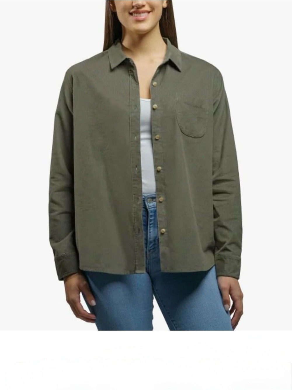 NEW WITH TAGS - JACHS Girlfriend Women’s Corduroy Button-Up Shirt Green Medium - Picture 4 of 4